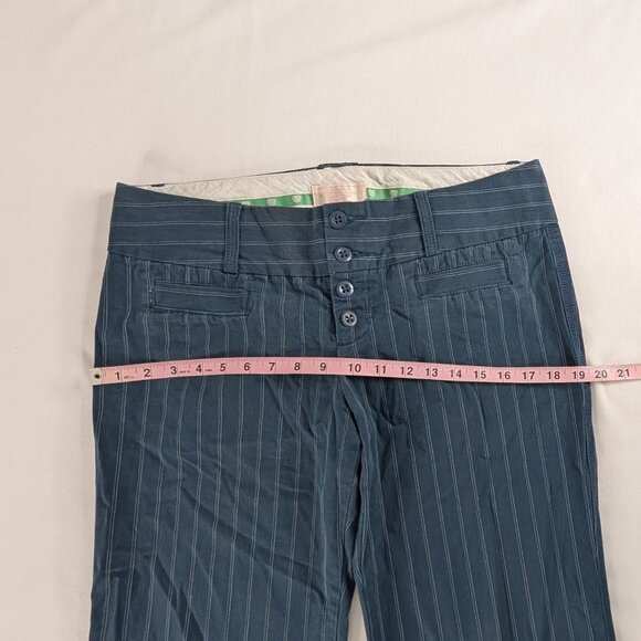 Y2k American Eagle Outfitters Blue White Pinstripe Low Rise Wide Leg Cuff Pants - Picture 4 of 9